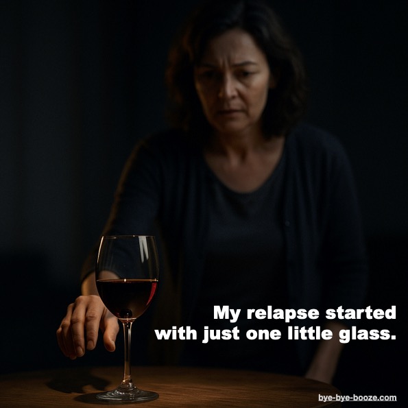 Woman hesitantly but inexorably approaches a glass of wine