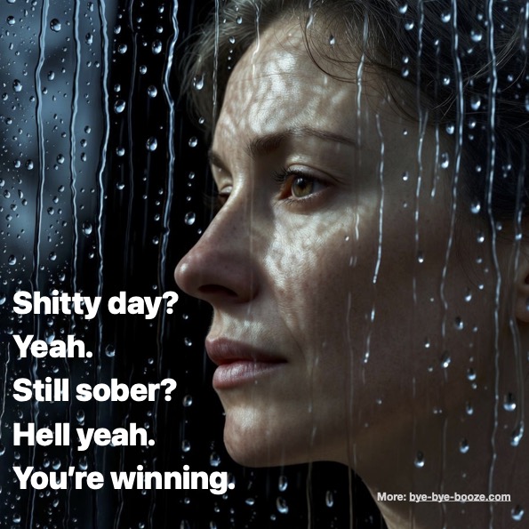 Rainy day, woman looks through window