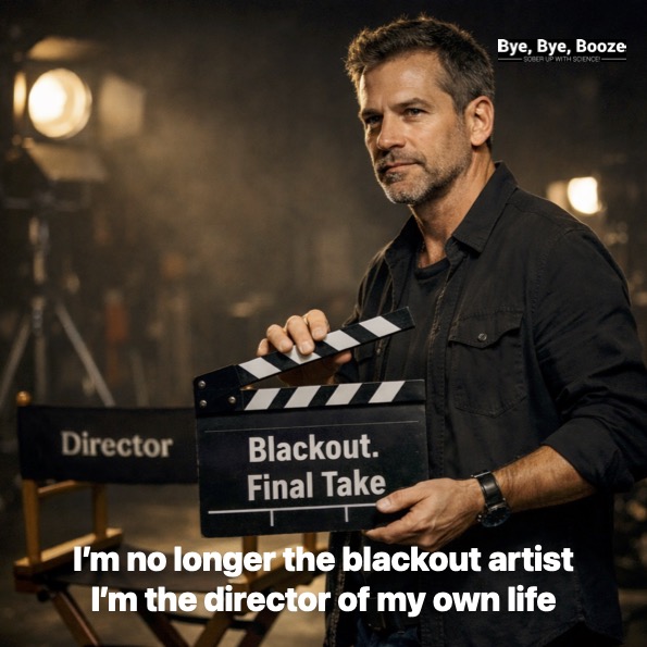 Man in film studio. Claim: From blackout artist to director of my own life
